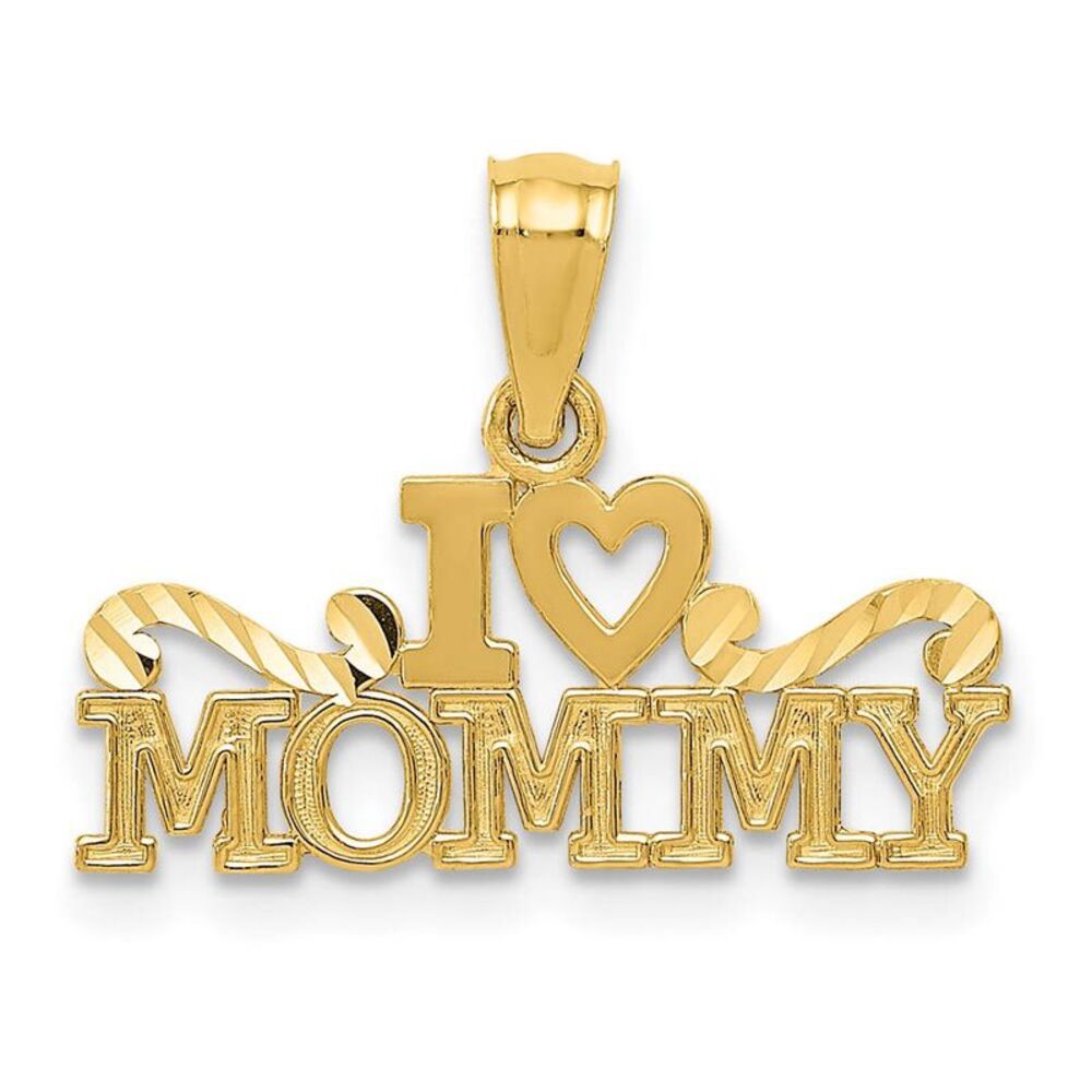 14k Yellow Gold I Heart Mommy Pendant, 20mm
